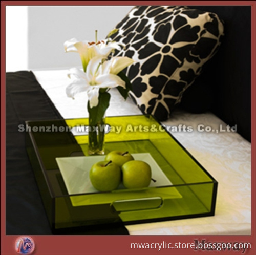 Dark Green Square High Grade Acrylic Fruit Tray with Handle